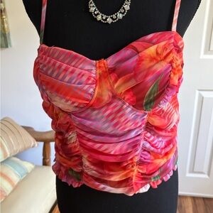Madden NYC Pink and Orange Ruched Top